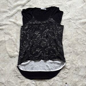 Ricki’s Black Lace Overlay Blouse | High-Low Layered Cap Sleeve Top Size XS